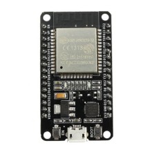 Placa de desarrollo ESP32 con módulo inalámbrico, mostrando sus componentes y diseño.